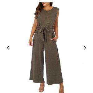 MAX STUDIO Olive Green Cap Sleeve Wide Leg Jumpsuit — Size XL